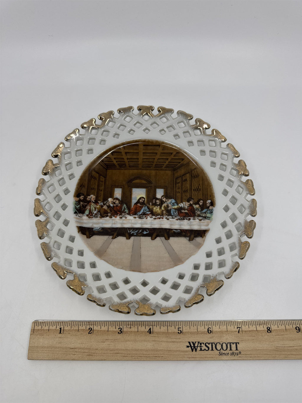 Lefton Reticulated Plate W/ The Last Supper Image #KF2534