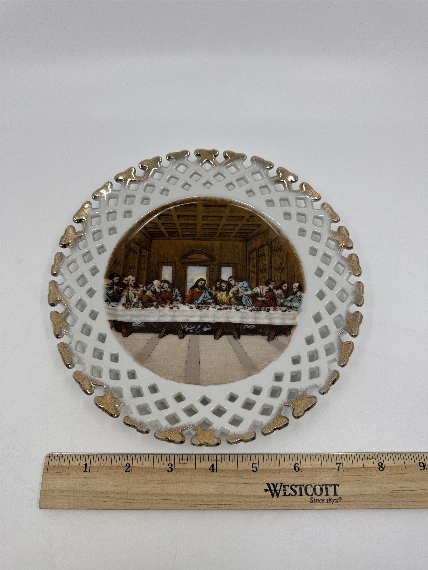 Lefton Reticulated Plate W/ The Last Supper Image #KF2534