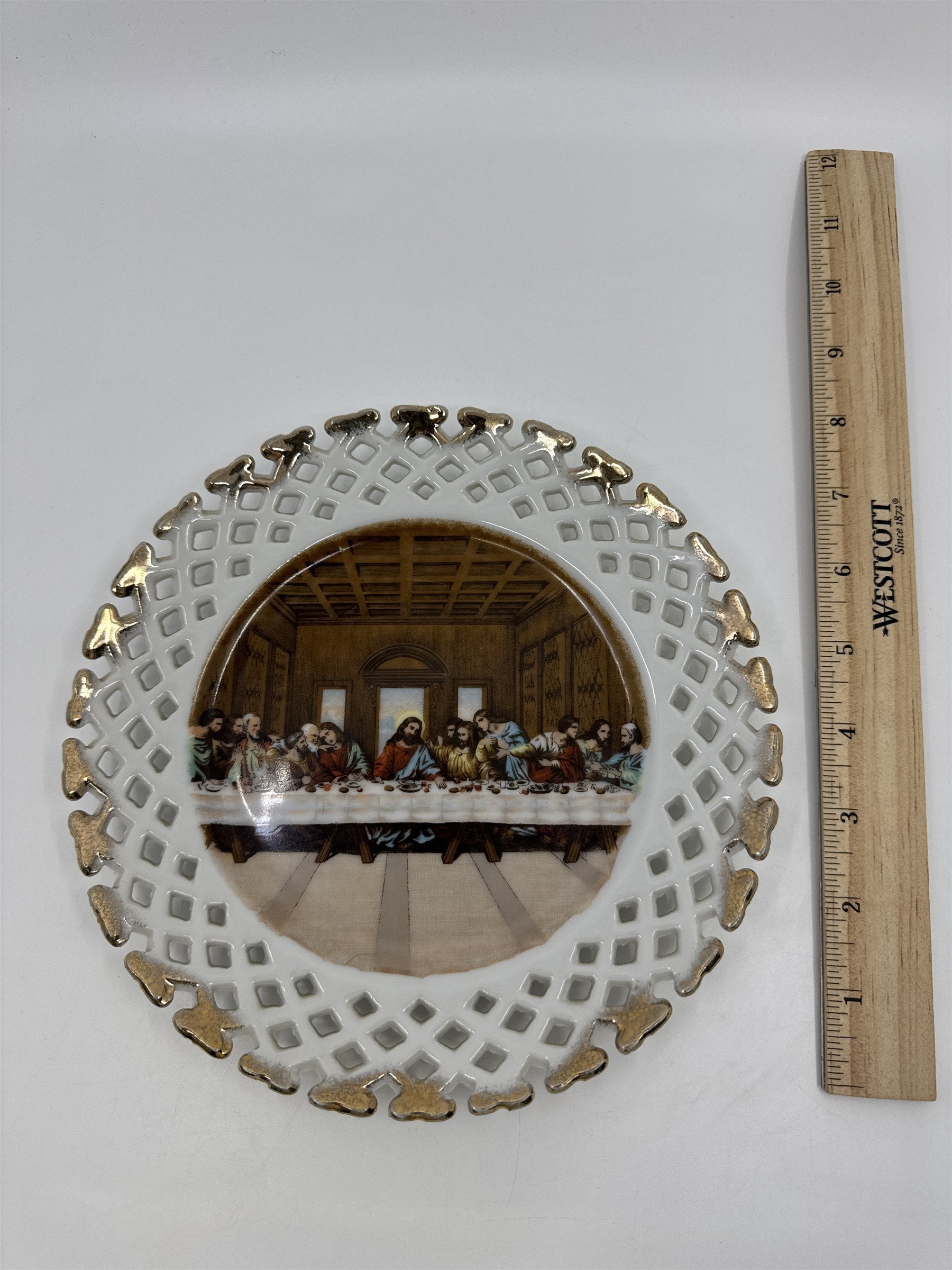 Lefton Reticulated Plate W/ The Last Supper Image #KF2534