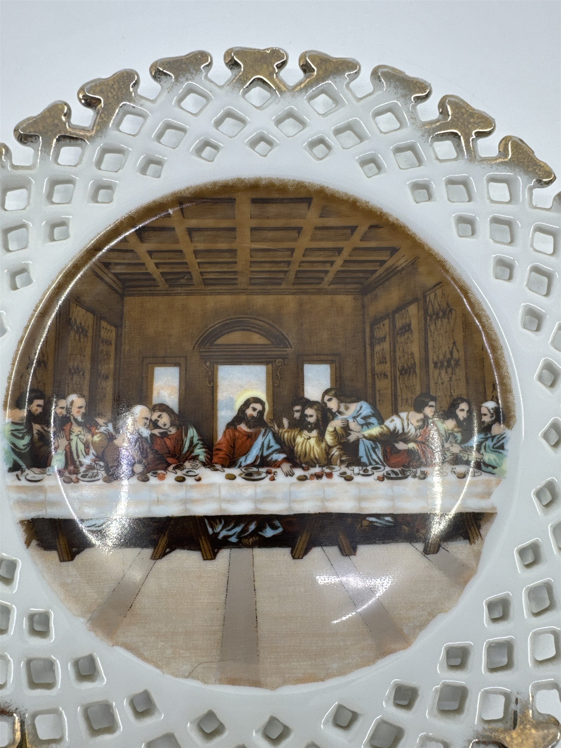 Lefton Reticulated Plate W/ The Last Supper Image #KF2534