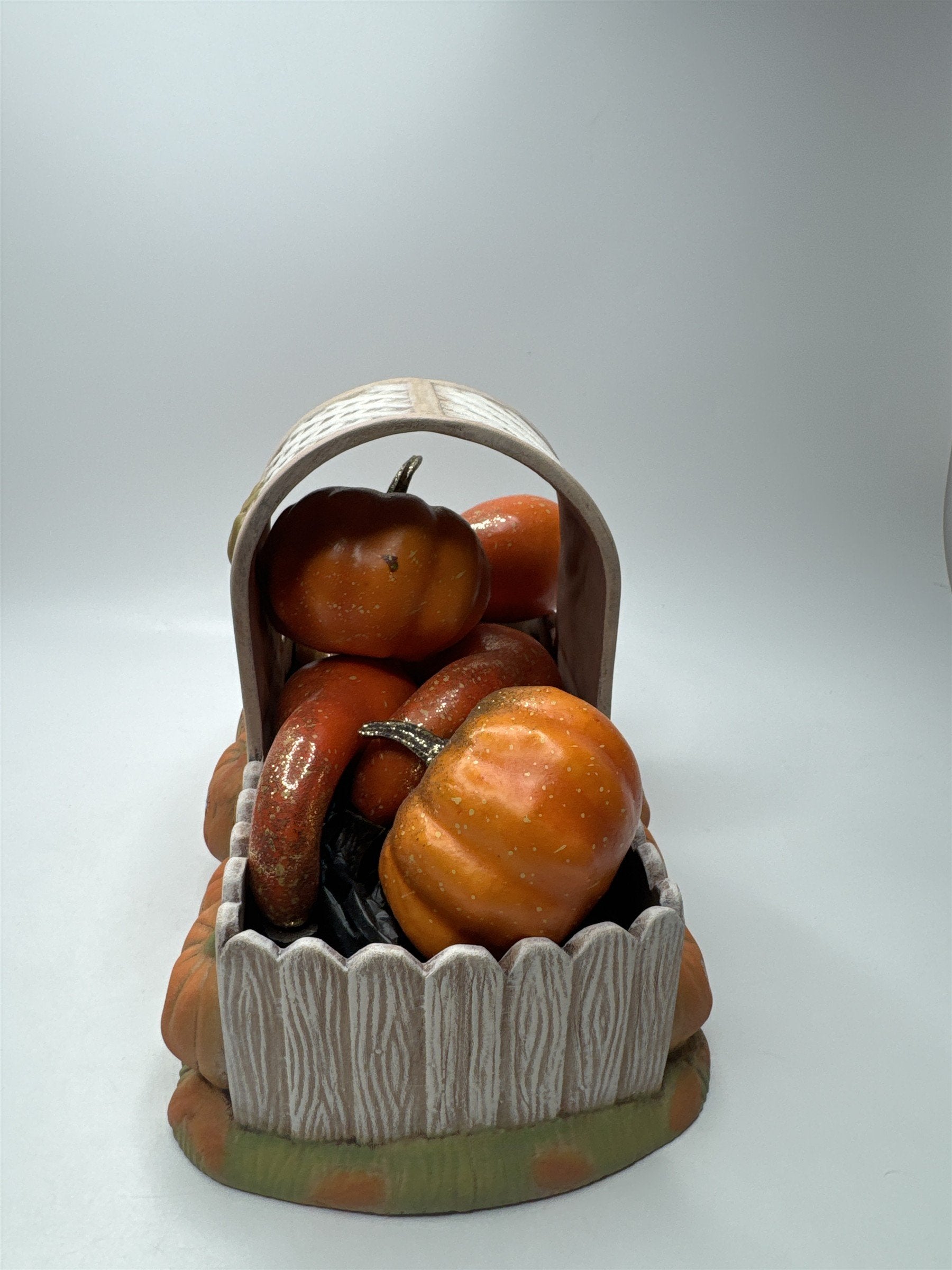 VTG Ceramic Pumpkin Basket Planter Candy Holder Halloween Fall Decor