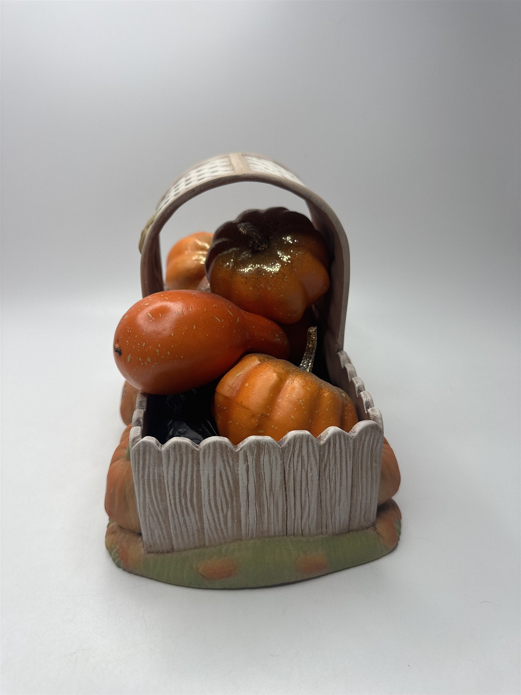 VTG Ceramic Pumpkin Basket Planter Candy Holder Halloween Fall Decor