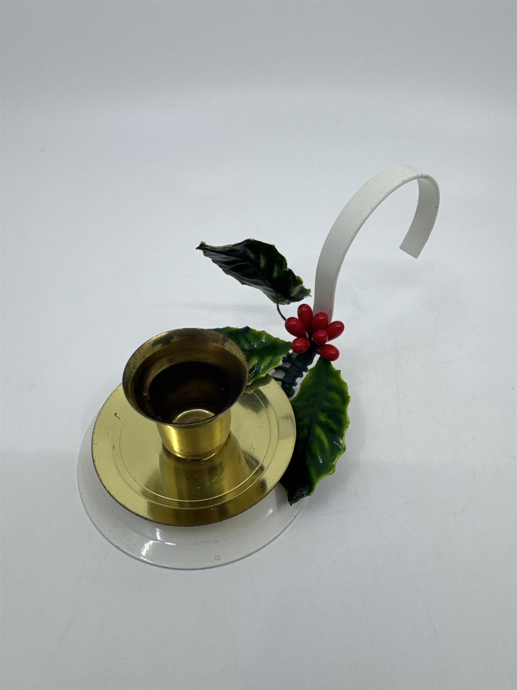 Vintage Candle Holder With Holly Berry Around Rim Holiday Decor