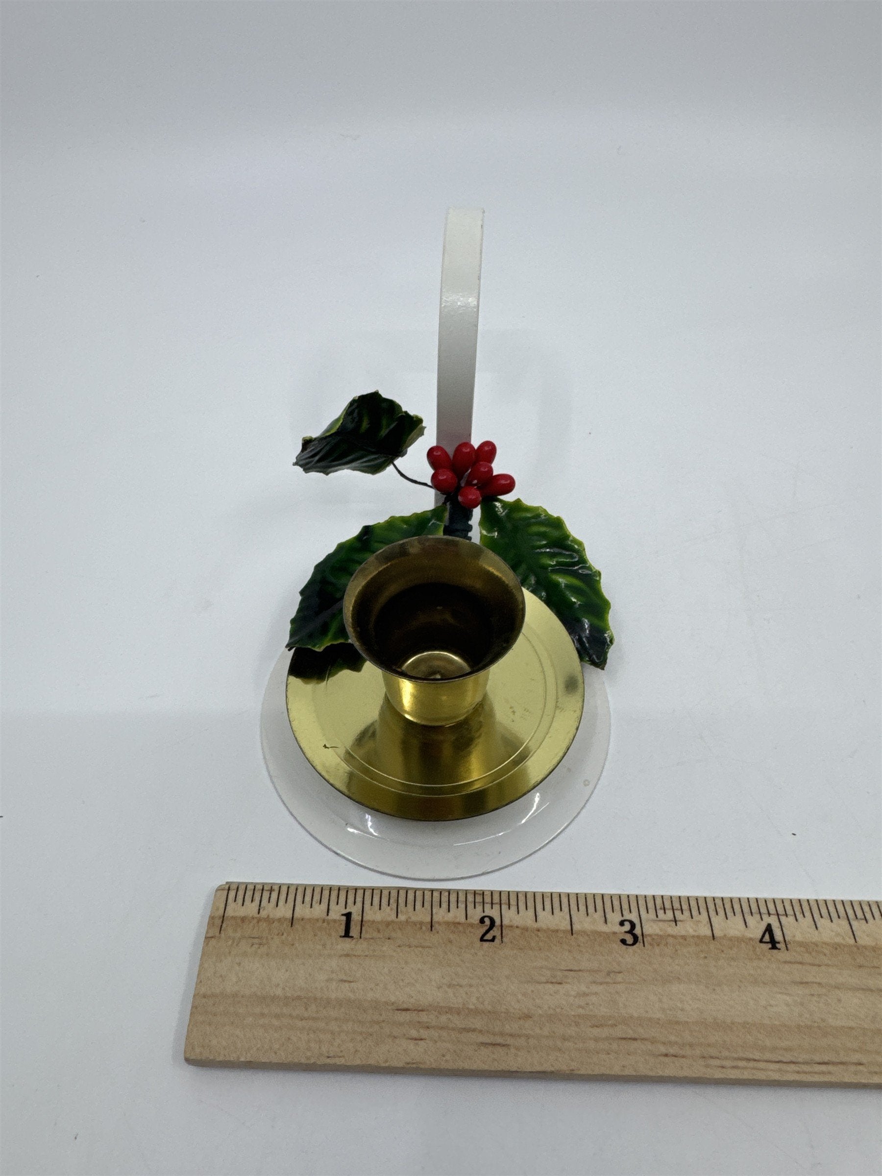 Vintage Candle Holder With Holly Berry Around Rim Holiday Decor