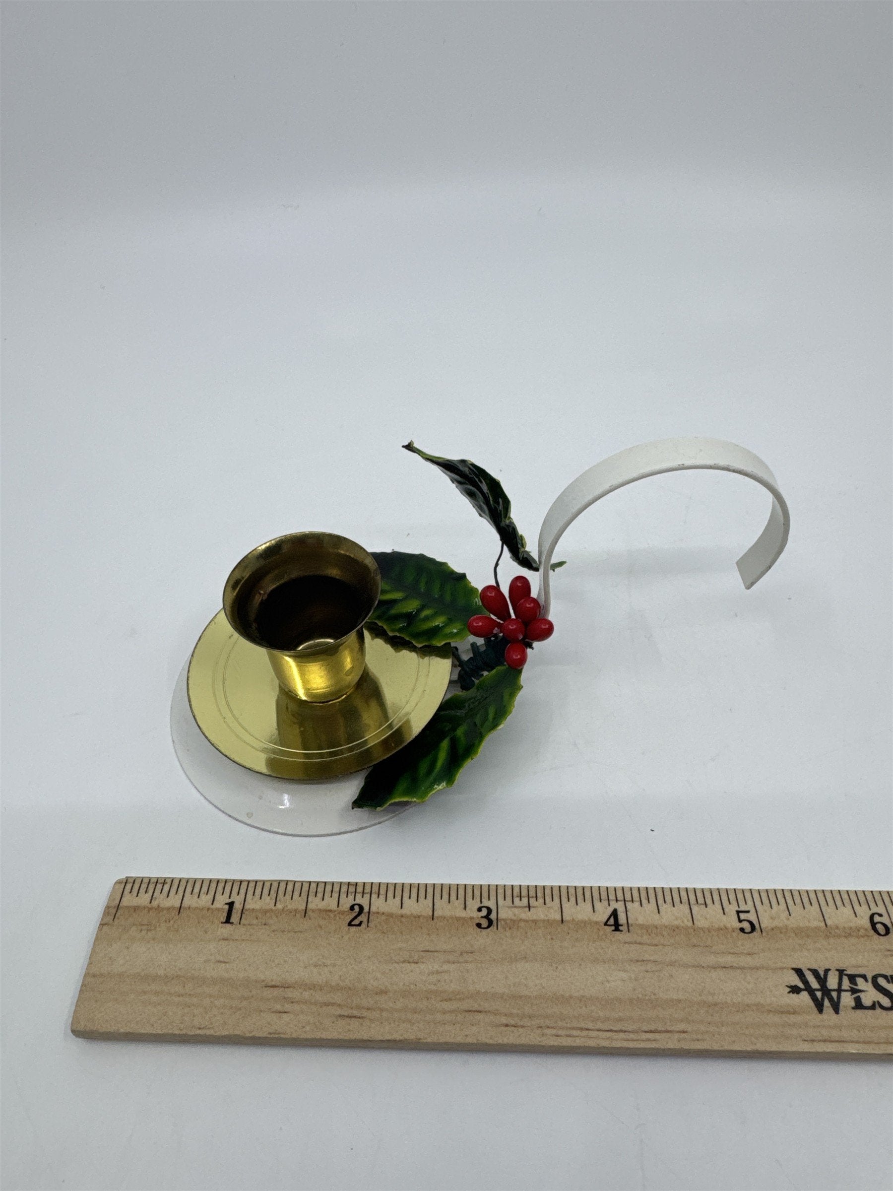 Vintage Candle Holder With Holly Berry Around Rim Holiday Decor