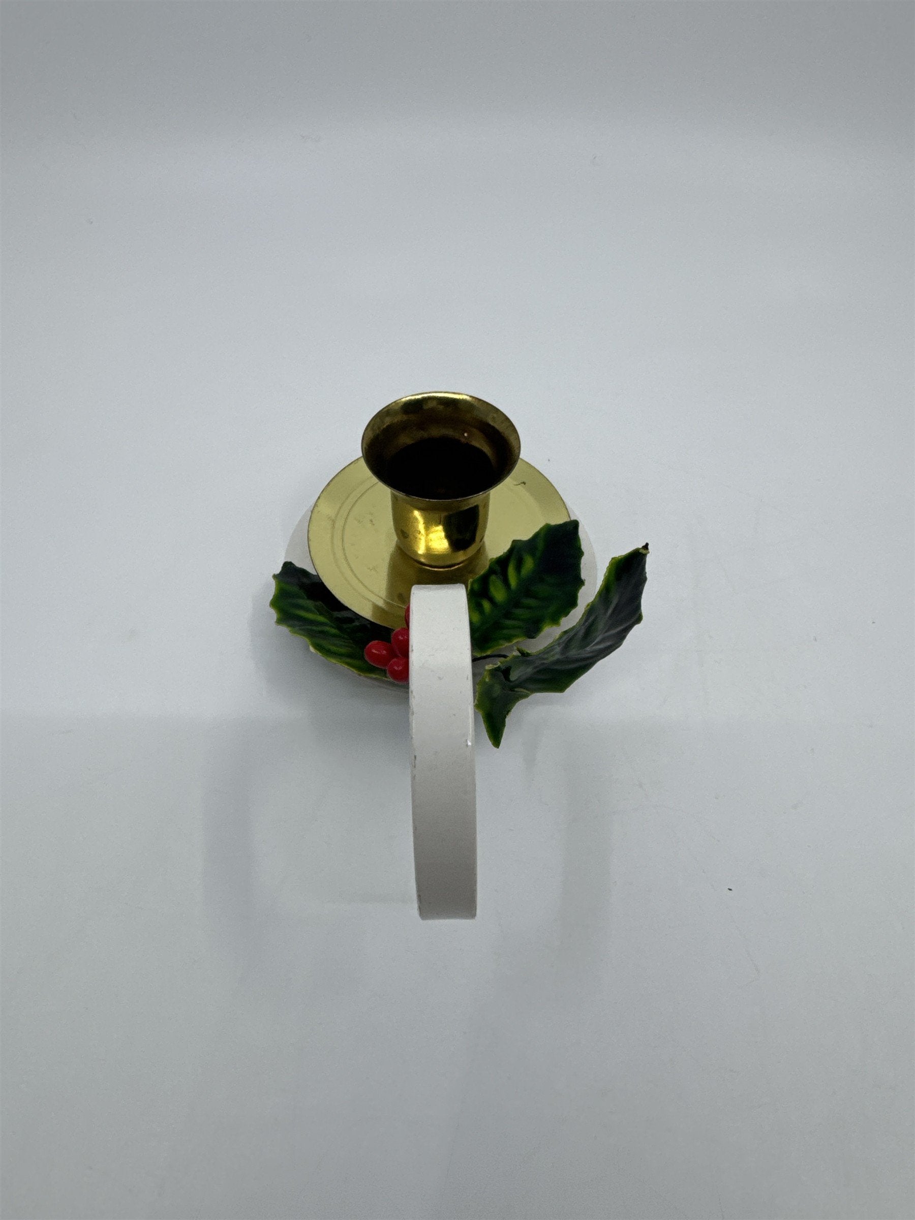 Vintage Candle Holder With Holly Berry Around Rim Holiday Decor