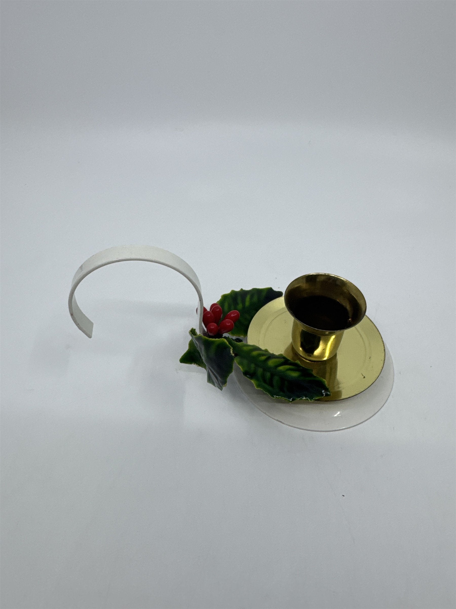 Vintage Candle Holder With Holly Berry Around Rim Holiday Decor