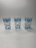 VTG Hazel Atlas Winter Floral Juice Glasses Blue White Set of 3