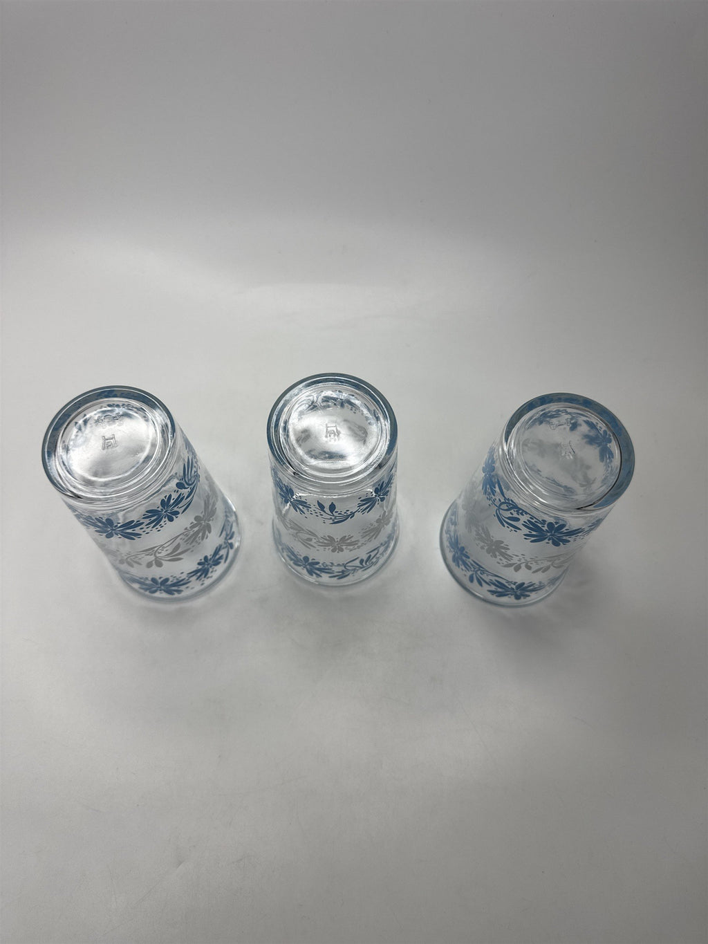 VTG Hazel Atlas Winter Floral Juice Glasses Blue White Set of 3