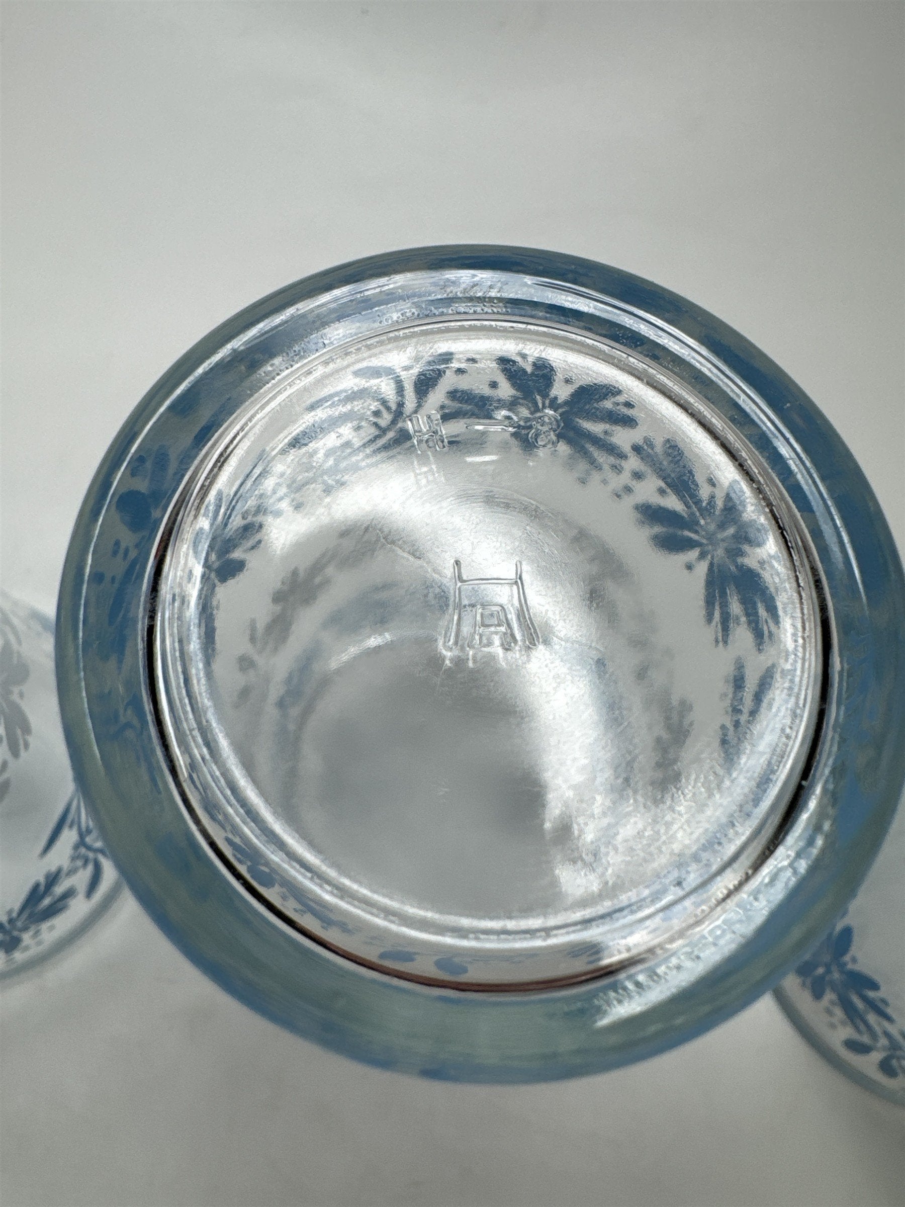 VTG Hazel Atlas Winter Floral Juice Glasses Blue White Set of 3