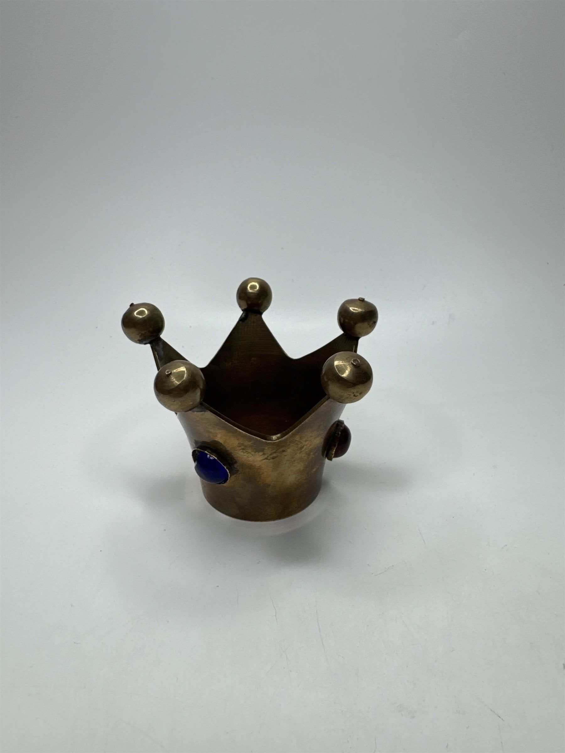 VTG Jester Brass Candle Holder Glass Jewels Fools Cap Decor