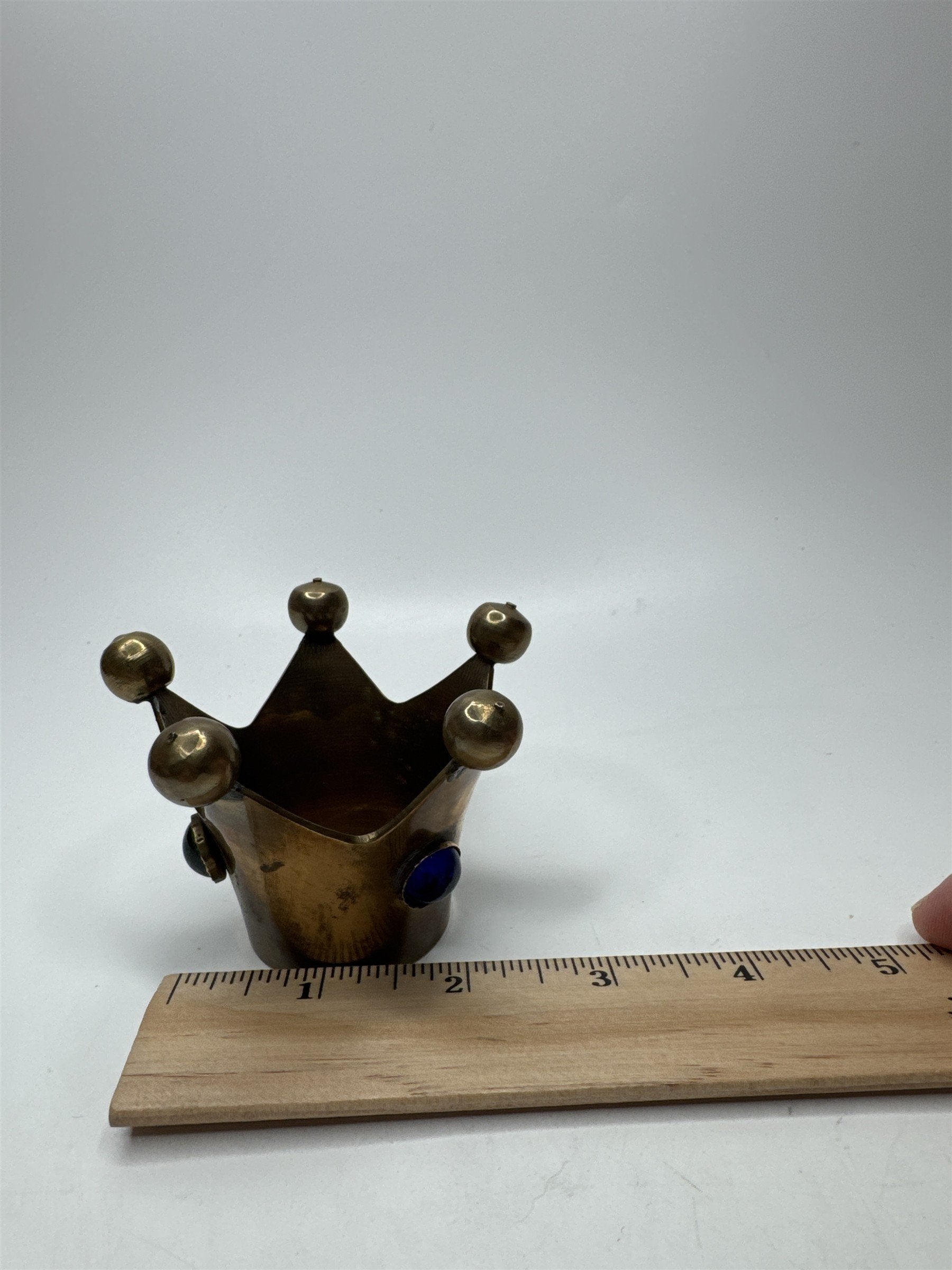 VTG Jester Brass Candle Holder Glass Jewels Fools Cap Decor