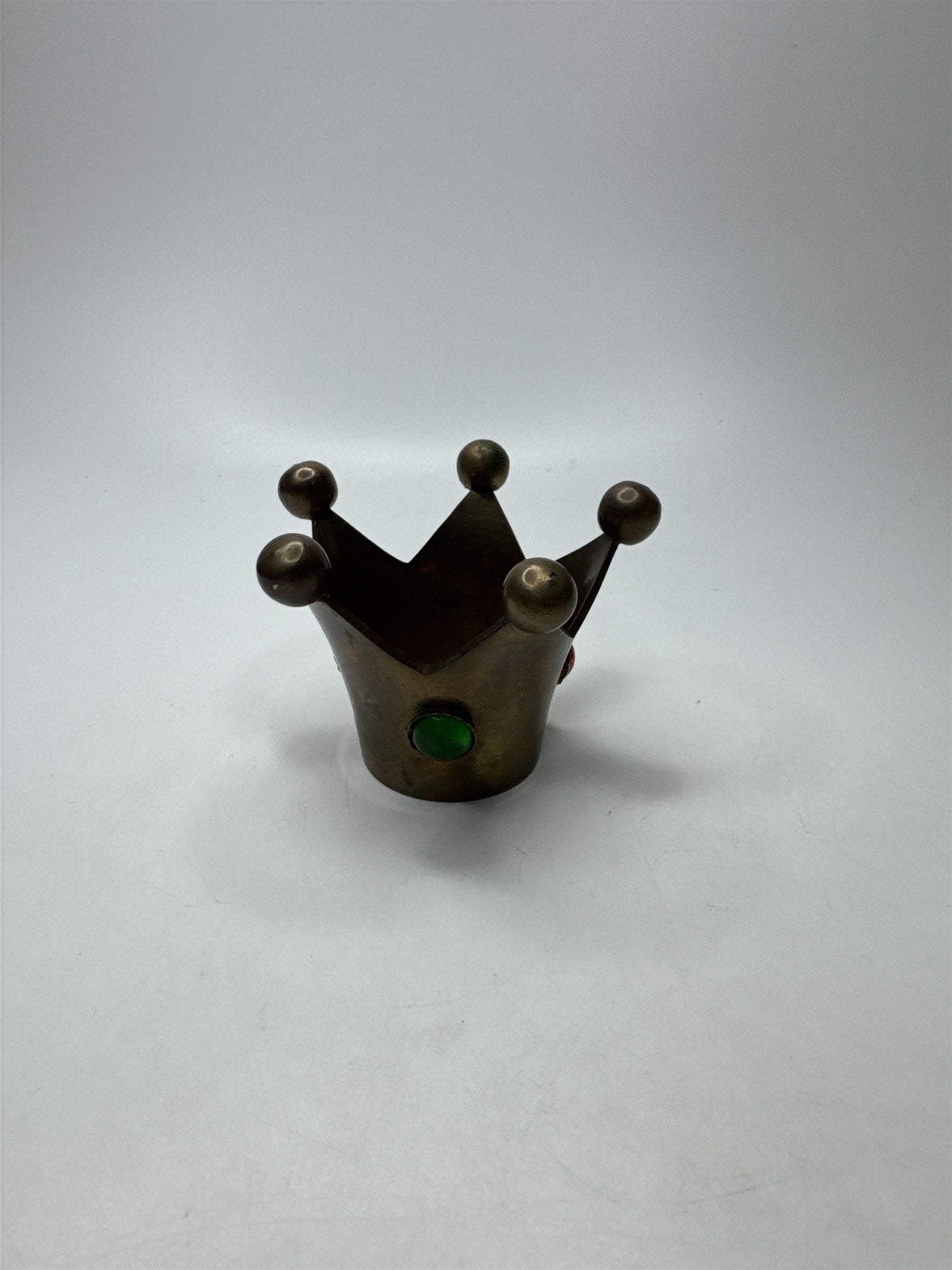 VTG Jester Brass Candle Holder Glass Jewels Fools Cap Decor