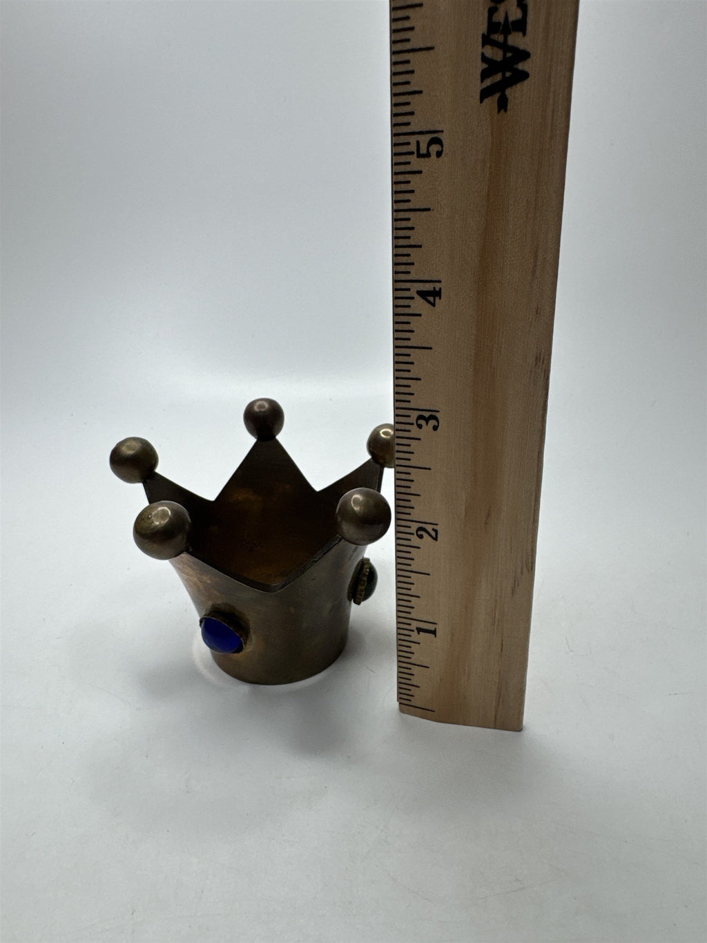 VTG Jester Brass Candle Holder Glass Jewels Fools Cap Decor