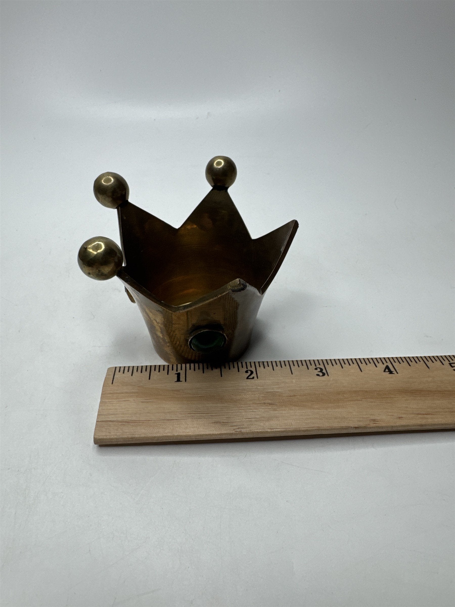 VTG Jester Brass Candle Holder Glass Jewels Fools Cap Decor