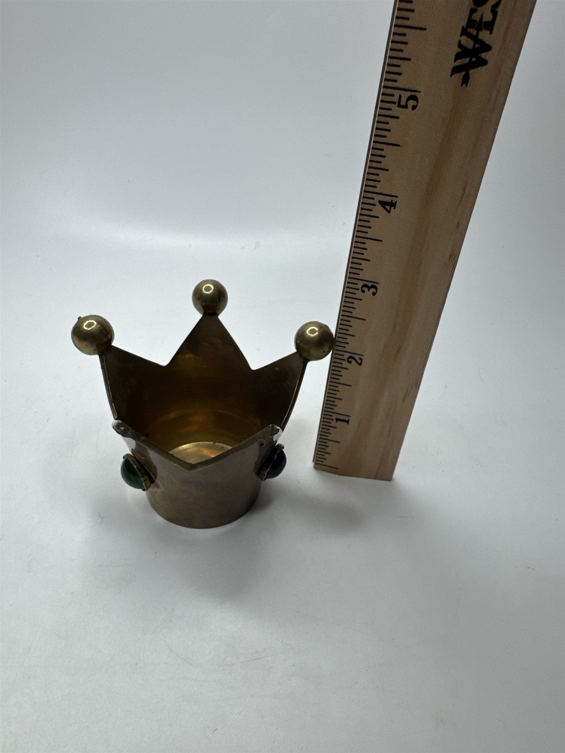 VTG Jester Brass Candle Holder Glass Jewels Fools Cap Decor