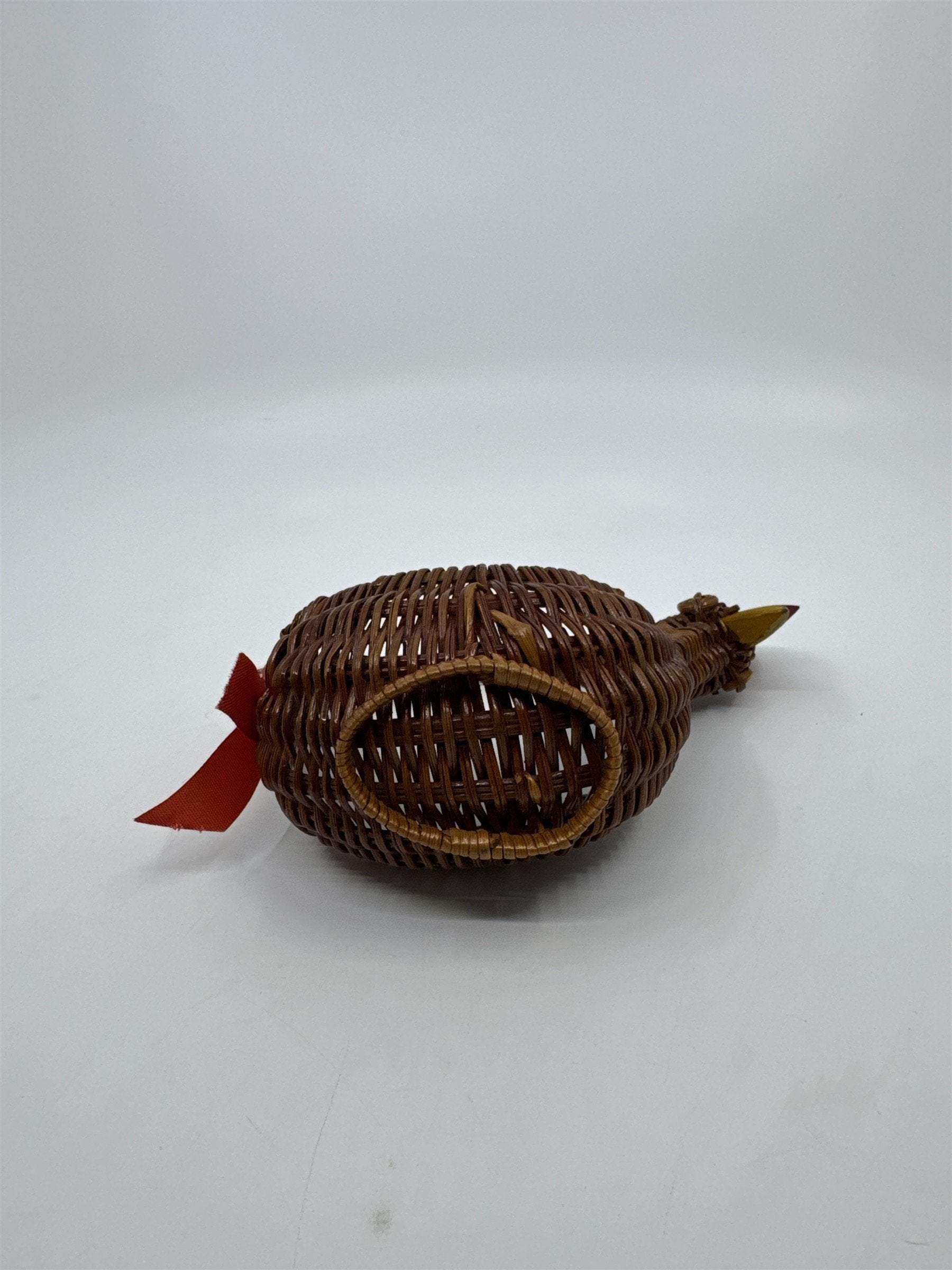 Vintage Chicken Shaped Wicker Trinket Basket Rustic Country Farmhouse Decor