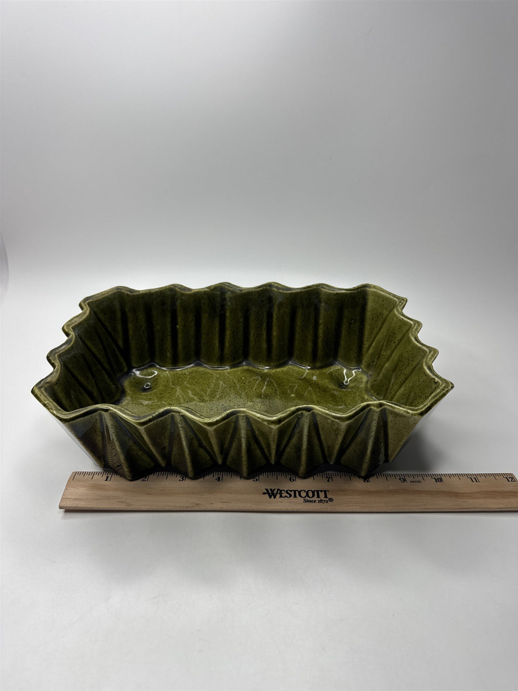 VTG MCM USA Made Upco 279 Green Glazed Modern Ceramic Dish Planter Trinket Dish