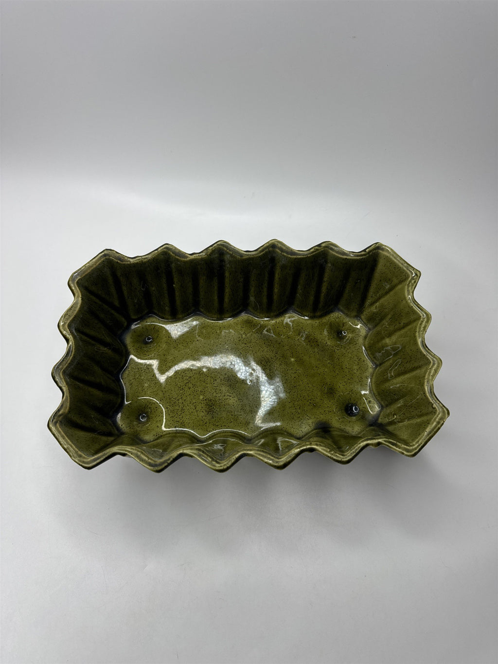 VTG MCM USA Made Upco 279 Green Glazed Modern Ceramic Dish Planter Trinket Dish