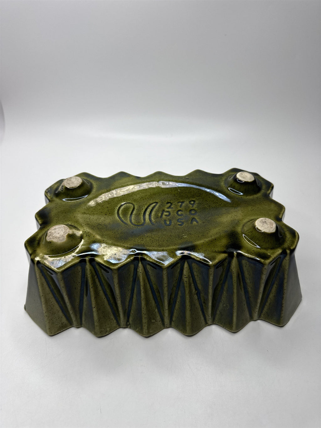 VTG MCM USA Made Upco 279 Green Glazed Modern Ceramic Dish Planter Trinket Dish