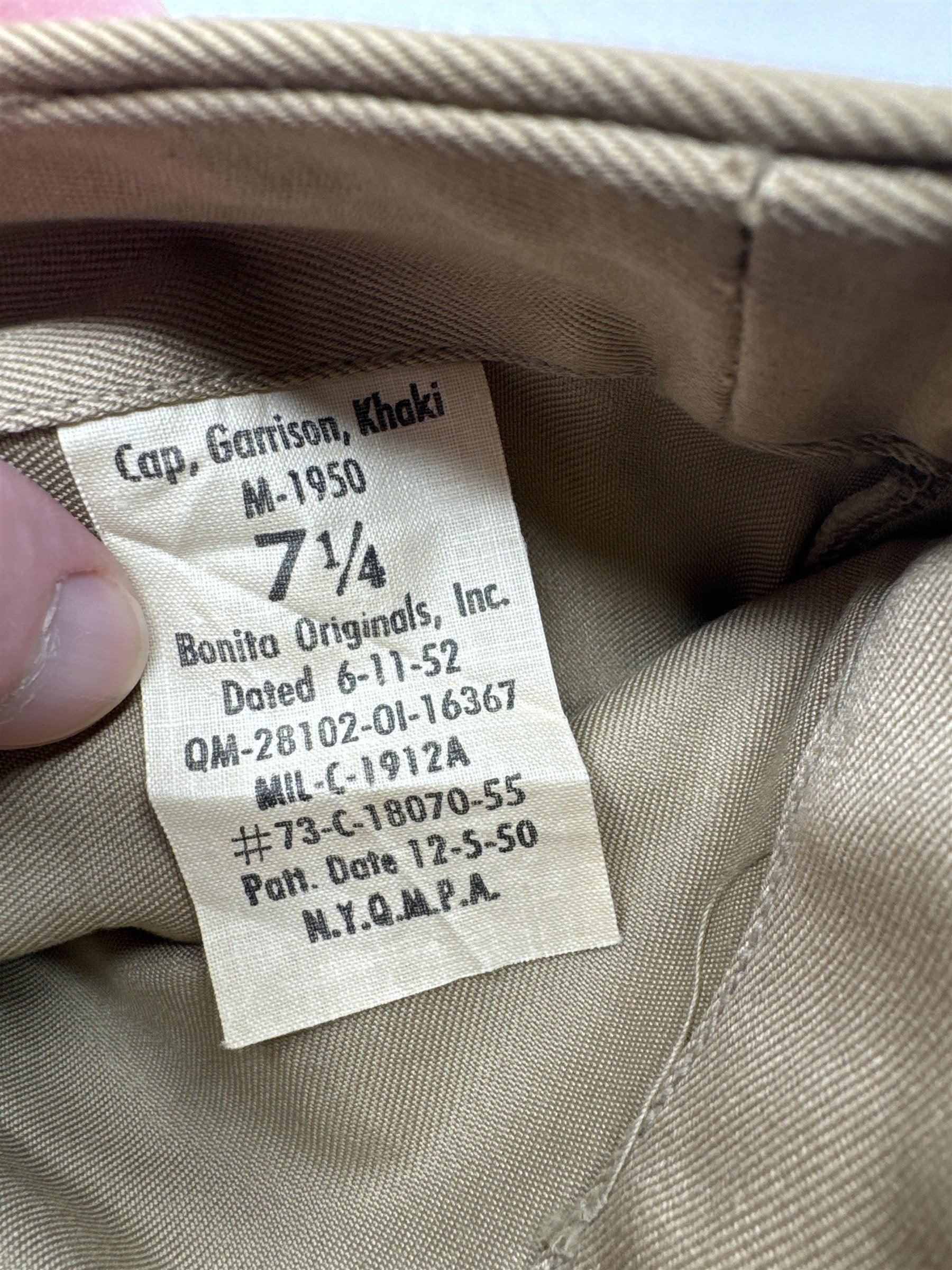 WWII Era USMC Army Khaki Signal Corps 7-1/4 Overseas Cap Garrison Hat Vintage