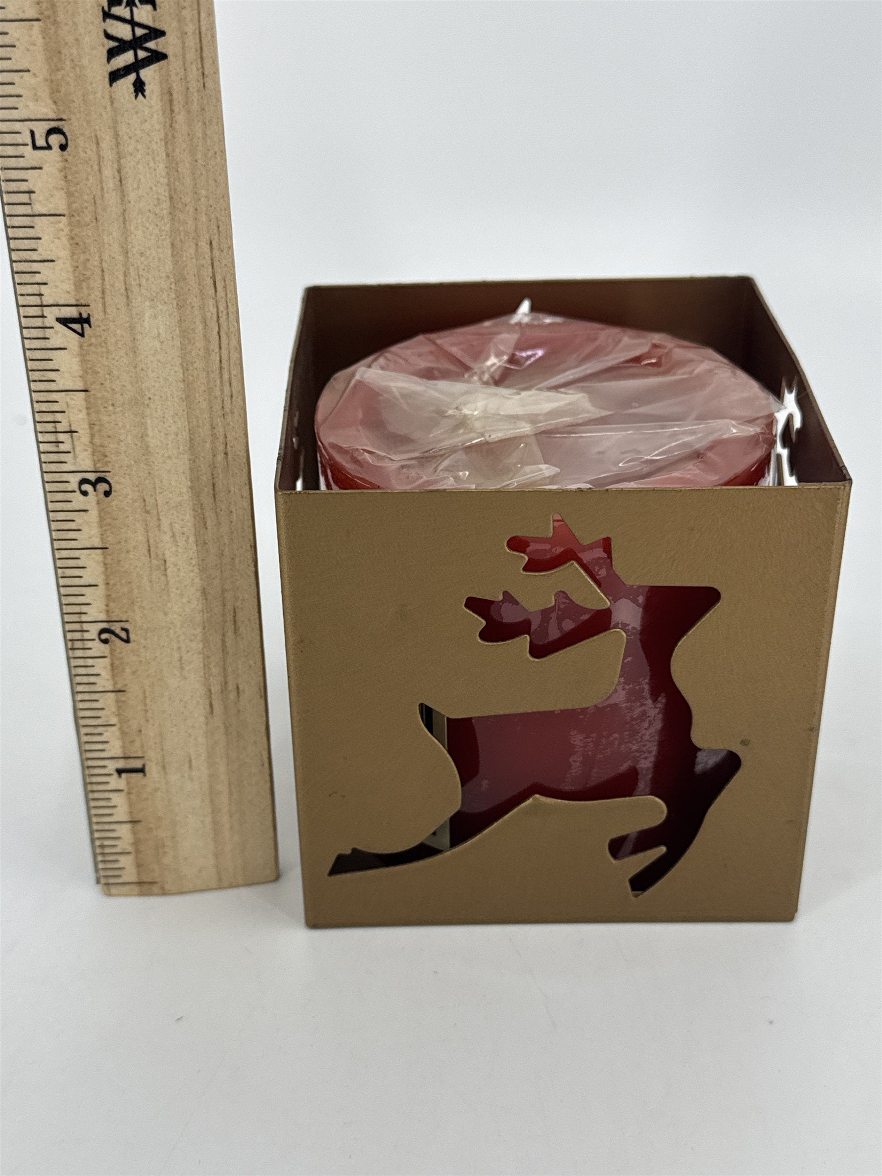 Vintage Metal Holiday Christmas Reindeer Candle Holder W/ Red Candle