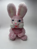 Vintage 13" Tall Hand Crocheted Pink Easter Bunny Blue Eyes Tongue Out