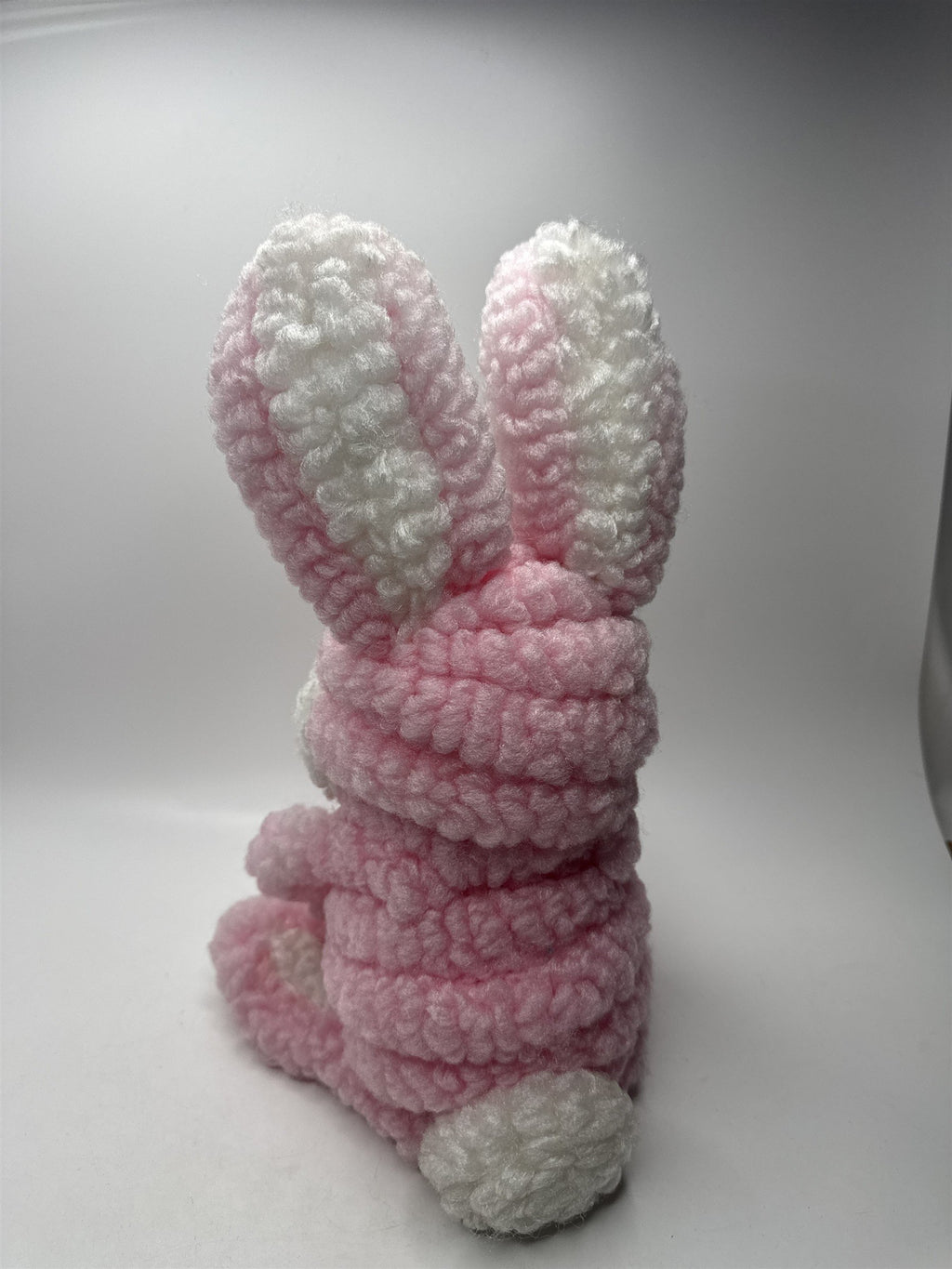 Vintage 13" Tall Hand Crocheted Pink Easter Bunny Blue Eyes Tongue Out