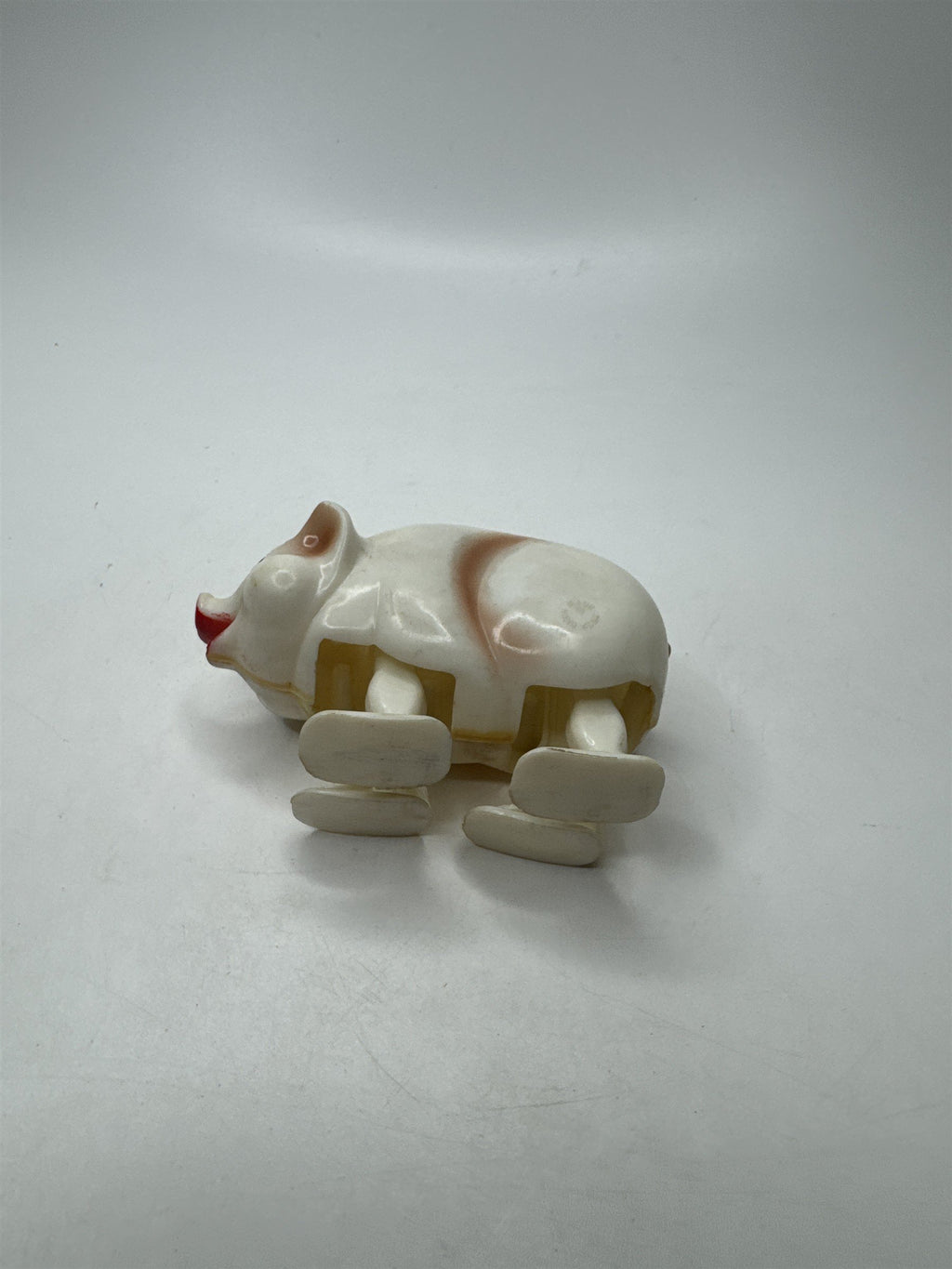 Vintage 1950s White Hard Plastic Pig Ramp Walker Toy Nostalgic