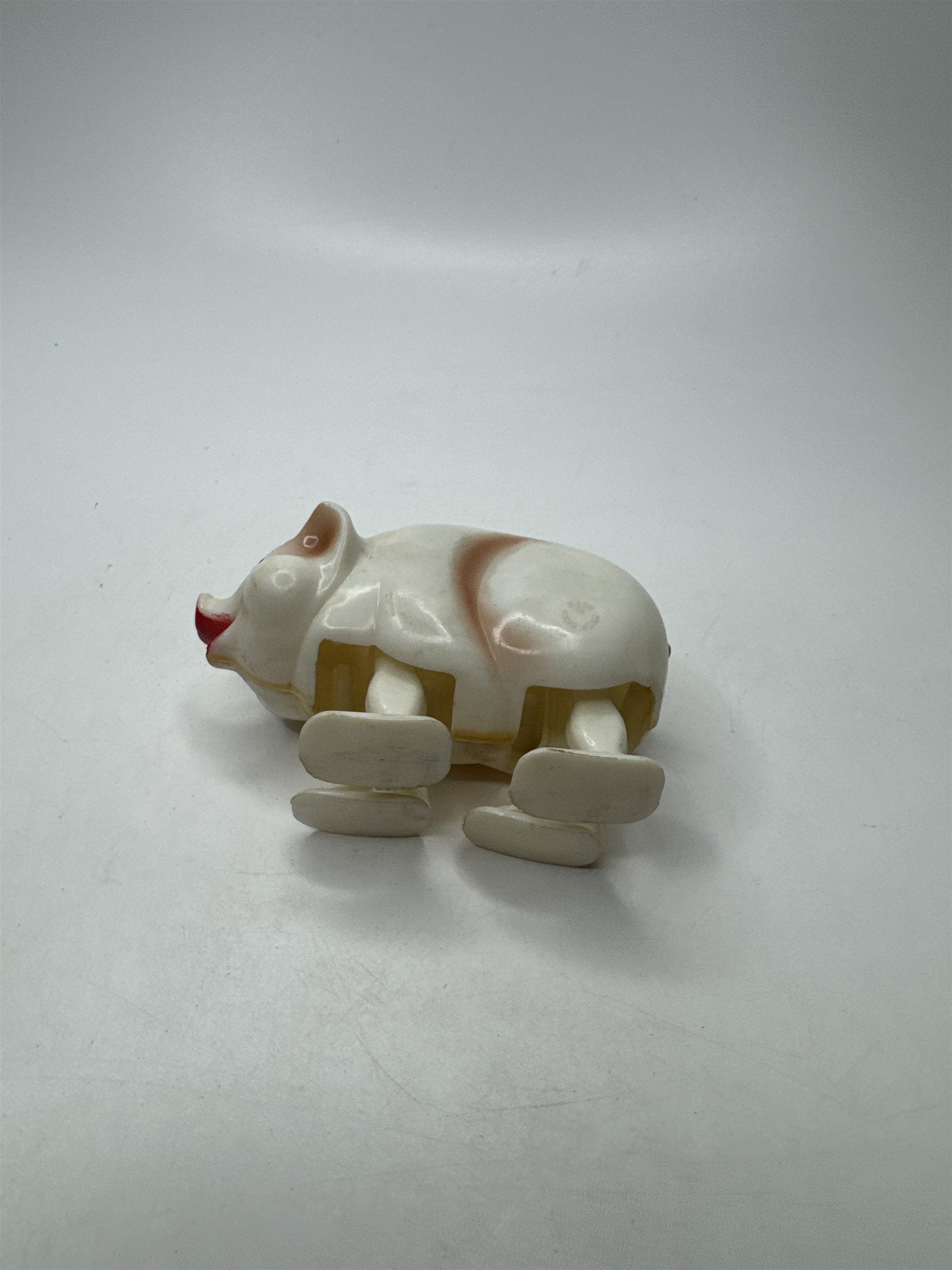 Vintage 1950s White Hard Plastic Pig Ramp Walker Toy Nostalgic