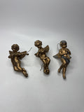 Set of 3 Gold Tone Angel Cherub Ornaments Musical Violin Trumpet Hong Kong