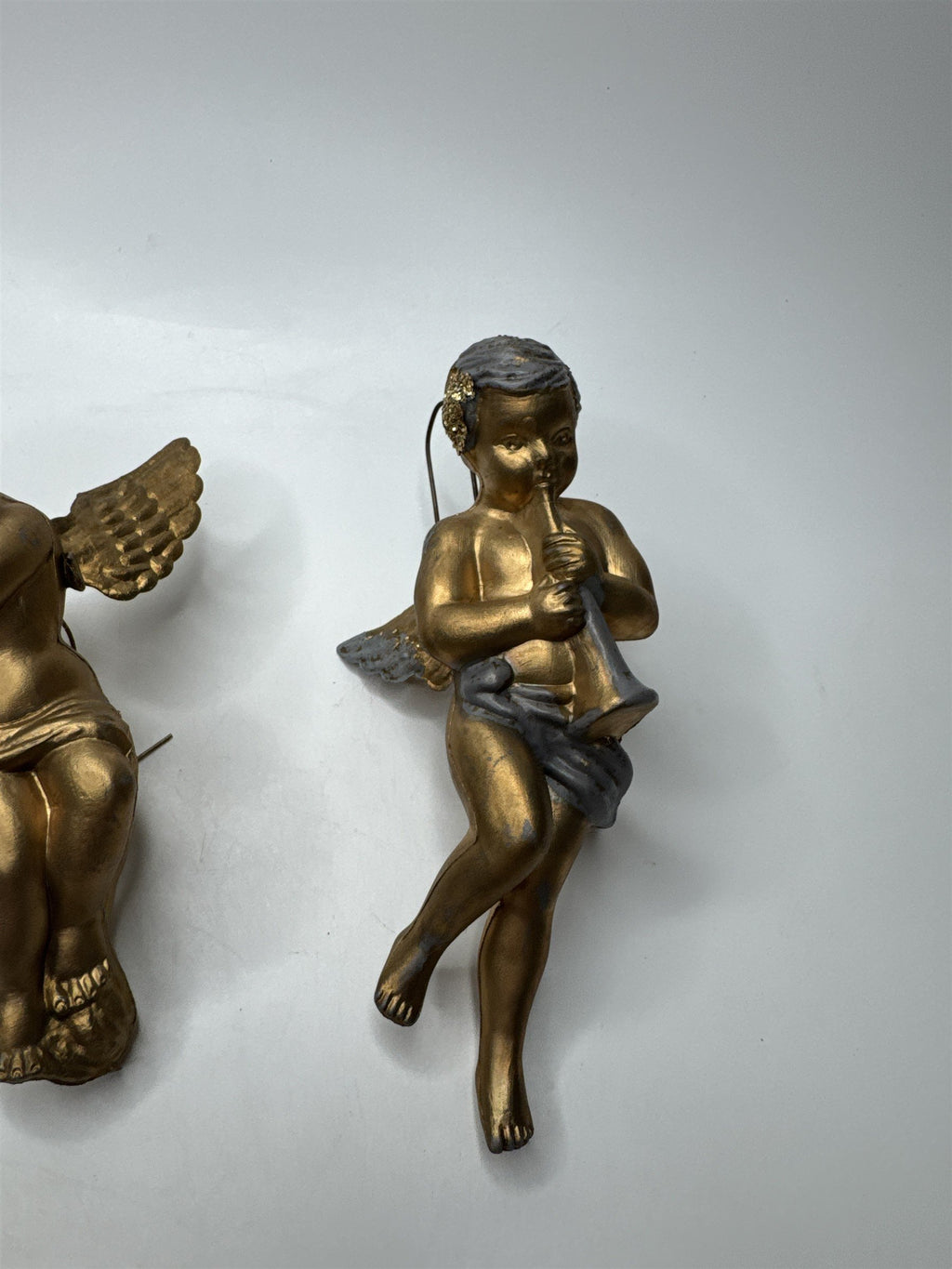 Set of 3 Gold Tone Angel Cherub Ornaments Musical Violin Trumpet Hong Kong