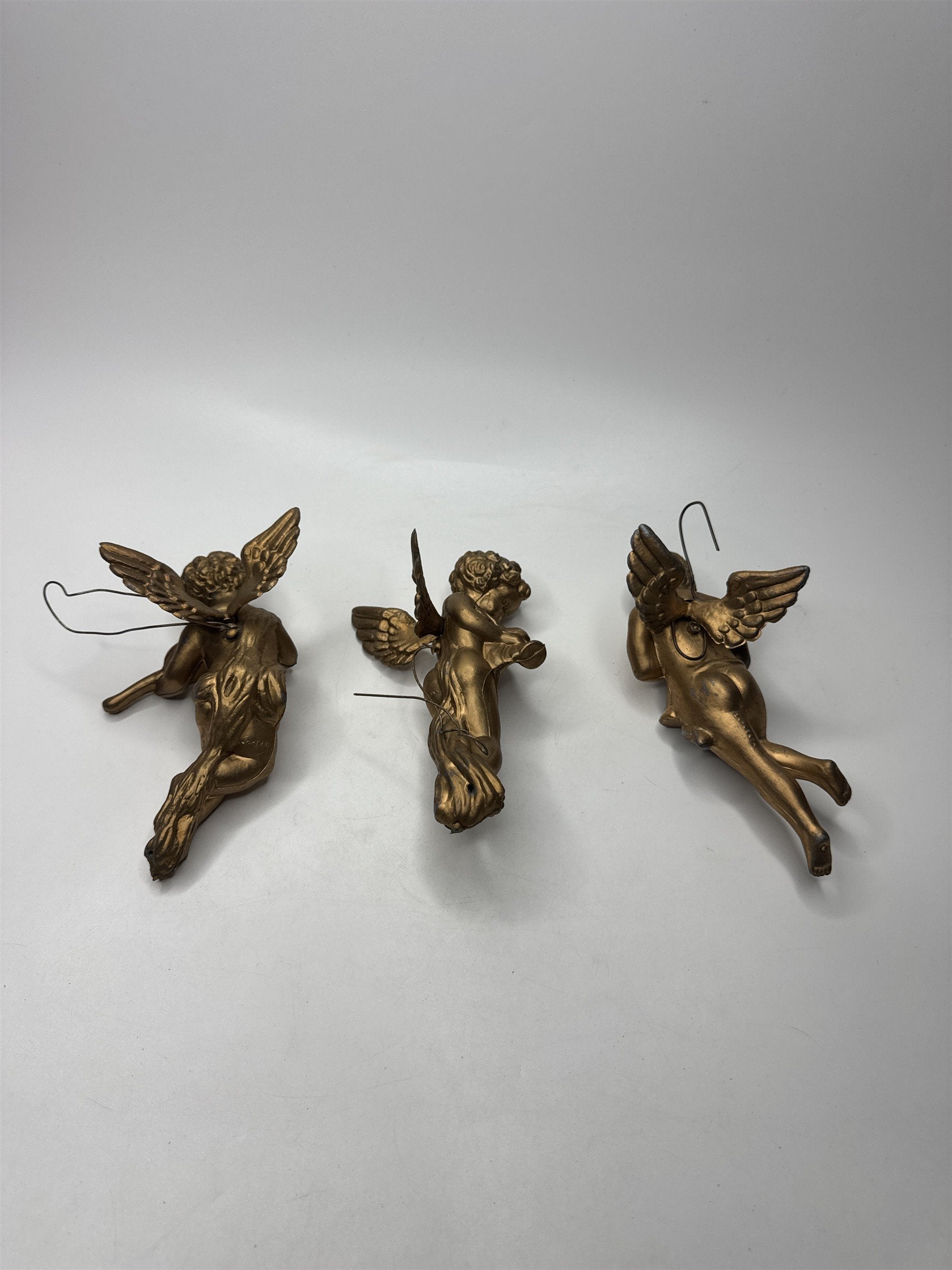 Set of 3 Gold Tone Angel Cherub Ornaments Musical Violin Trumpet Hong Kong
