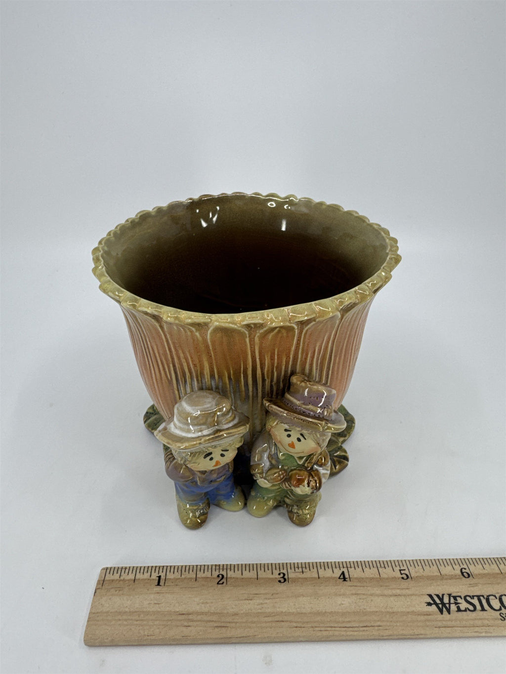 Vintage Ceramic Fall Autumn Harvest Scarecrow Flower Pot