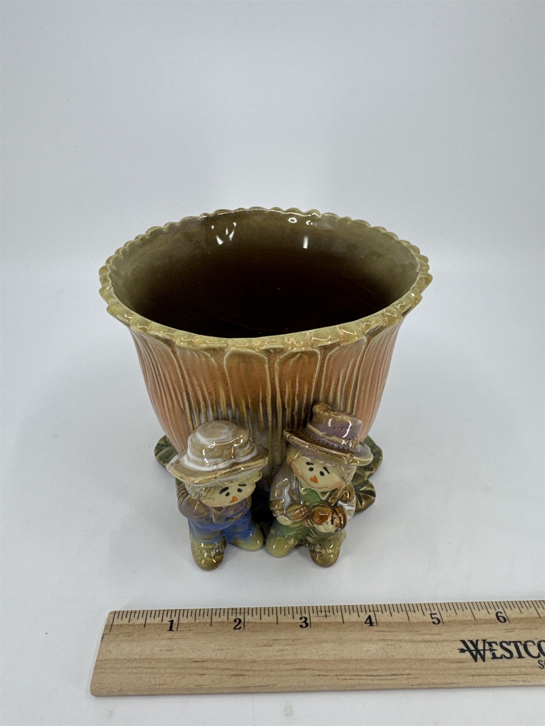 Vintage Ceramic Fall Autumn Harvest Scarecrow Flower Pot