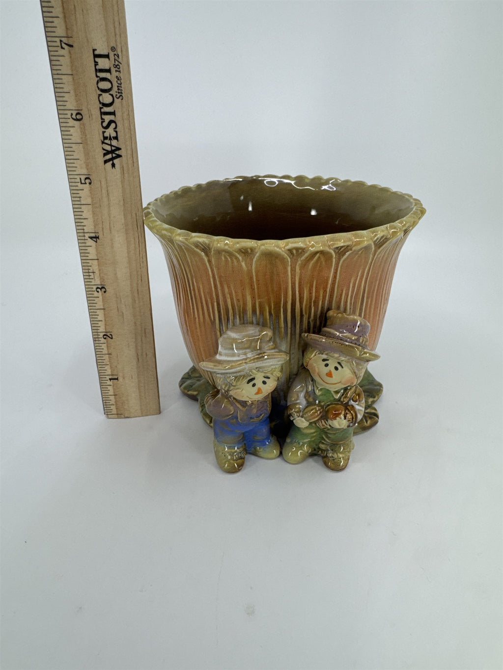 Vintage Ceramic Fall Autumn Harvest Scarecrow Flower Pot