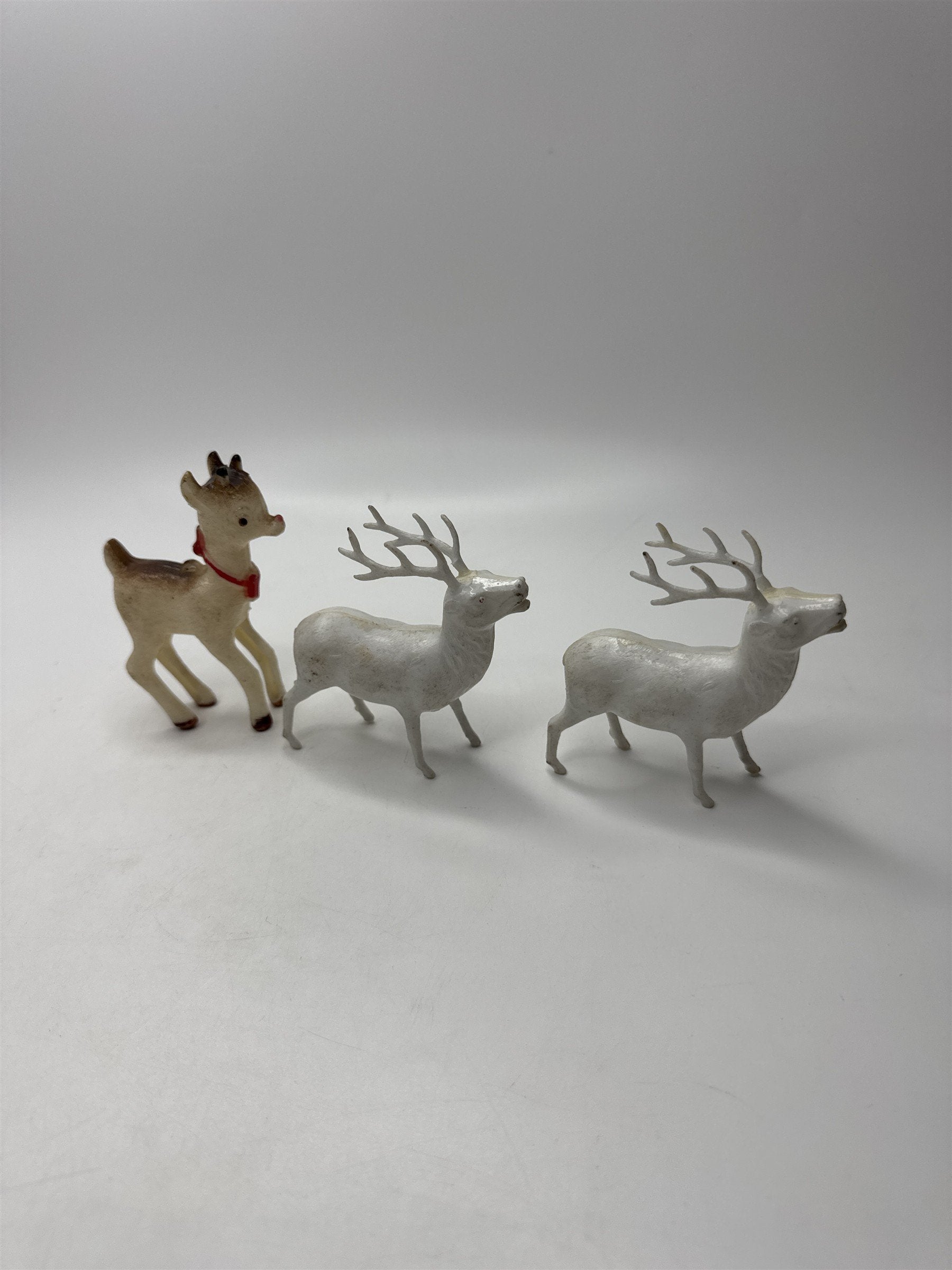 Vintage Christmas Lot of 3 Hard Plastic Reindeer Figure Ornaments