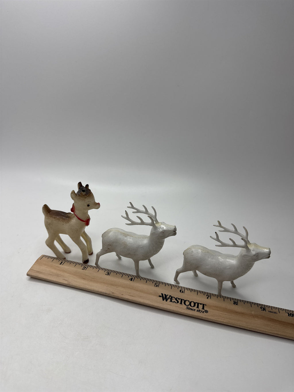 Vintage Christmas Lot of 3 Hard Plastic Reindeer Figure Ornaments