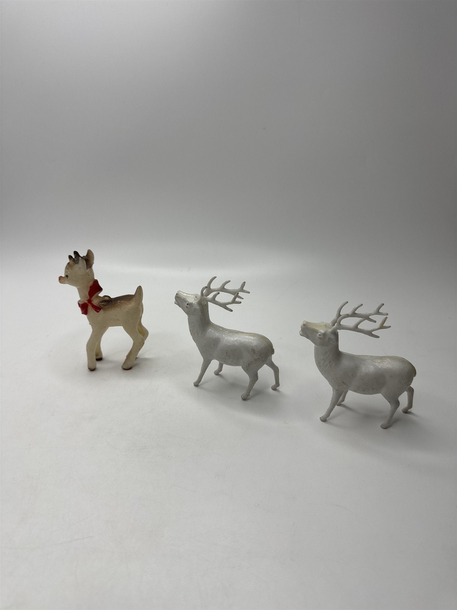 Vintage Christmas Lot of 3 Hard Plastic Reindeer Figure Ornaments