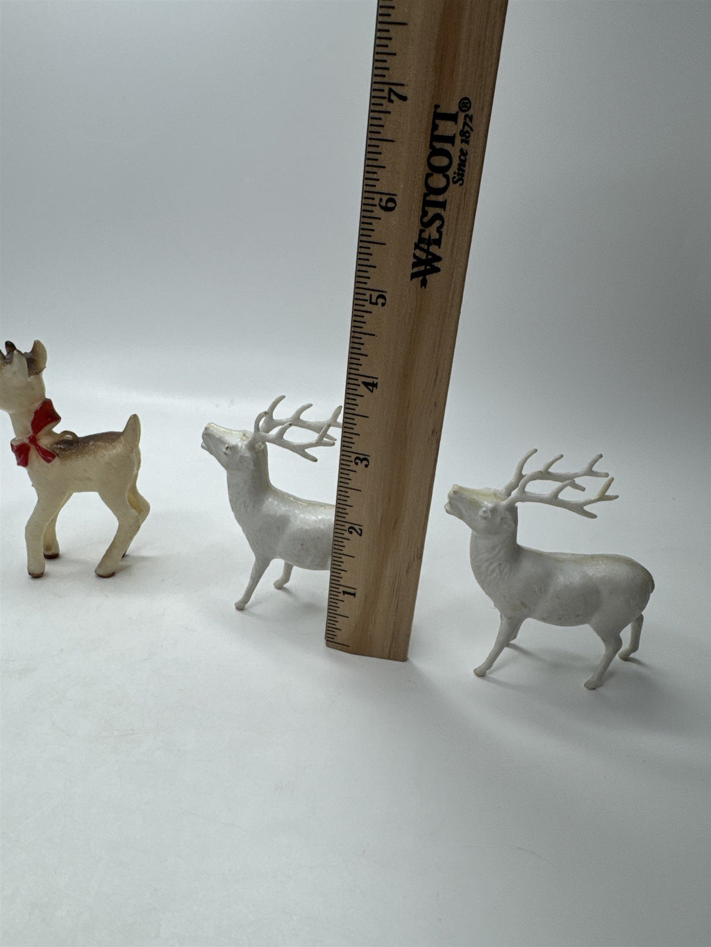 Vintage Christmas Lot of 3 Hard Plastic Reindeer Figure Ornaments