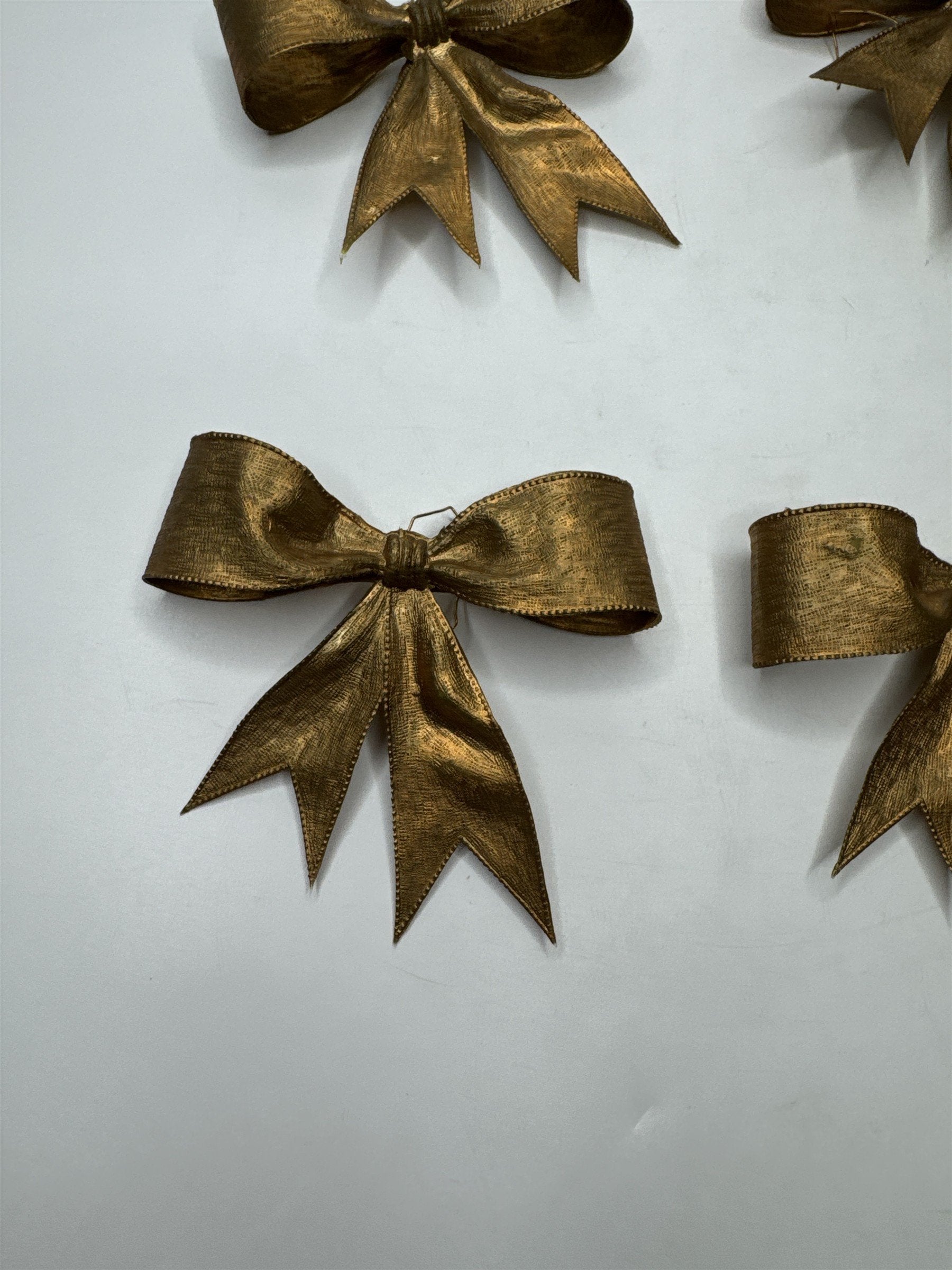 Lot of 6 Vintage Gold Tone Ribbon Christmas Ornaments Hong Kong Collectible