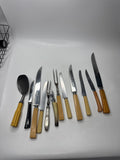 Vintage Cutlery Set Serving Utensils Bakelite/Plastic Handles Silverware Kitchen