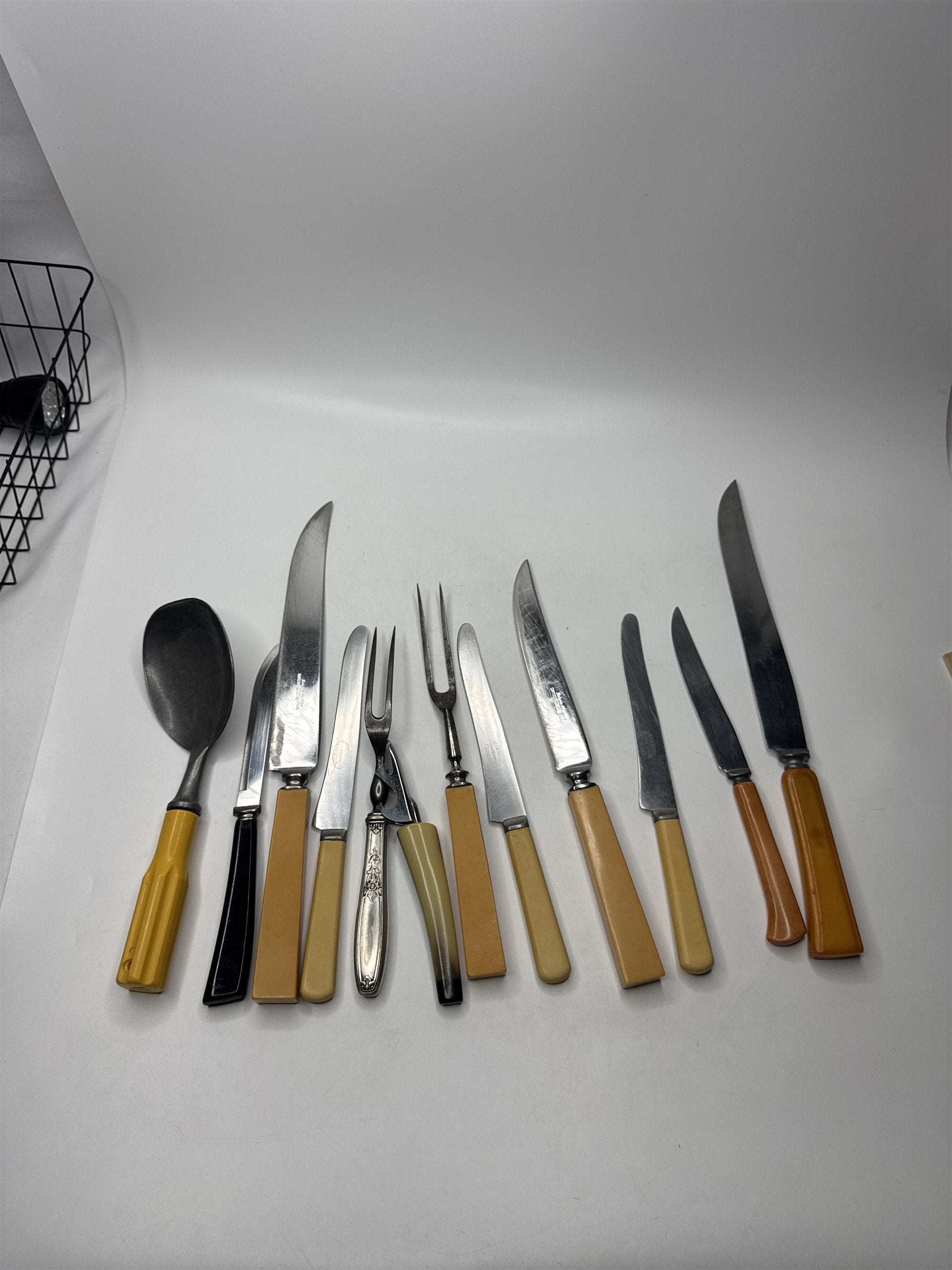 Vintage Cutlery Set Serving Utensils Bakelite/Plastic Handles Silverware Kitchen