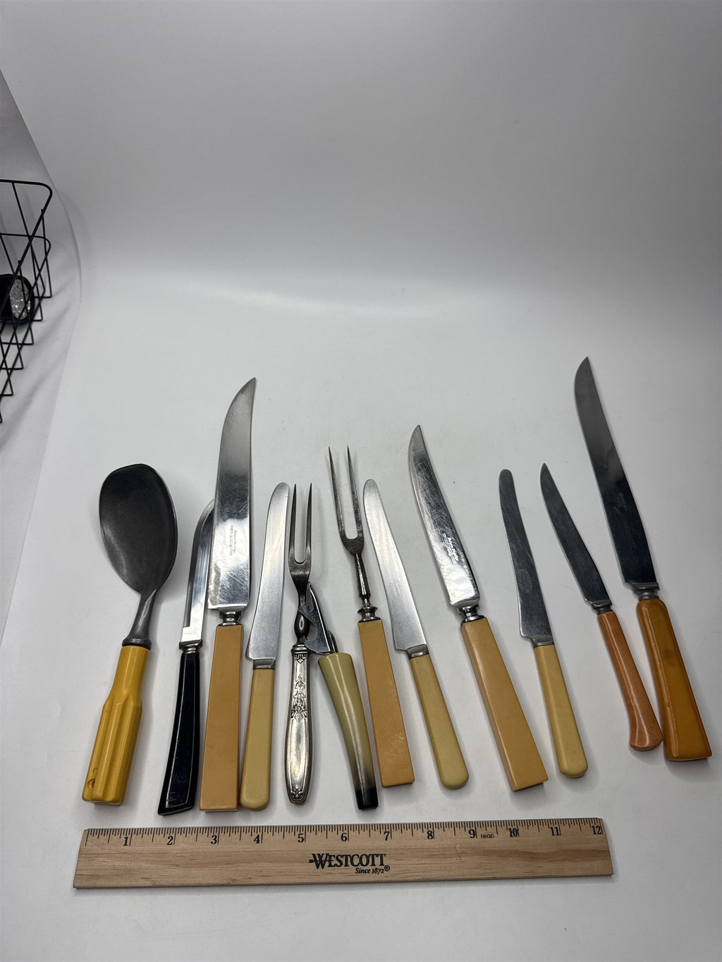 Vintage Cutlery Set Serving Utensils Bakelite/Plastic Handles Silverware Kitchen