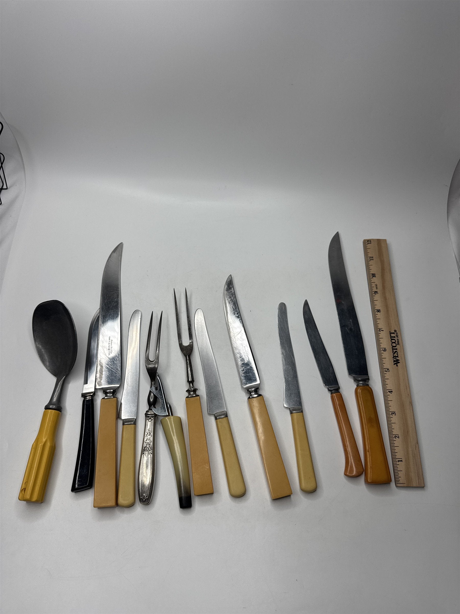 Vintage Cutlery Set Serving Utensils Bakelite/Plastic Handles Silverware Kitchen