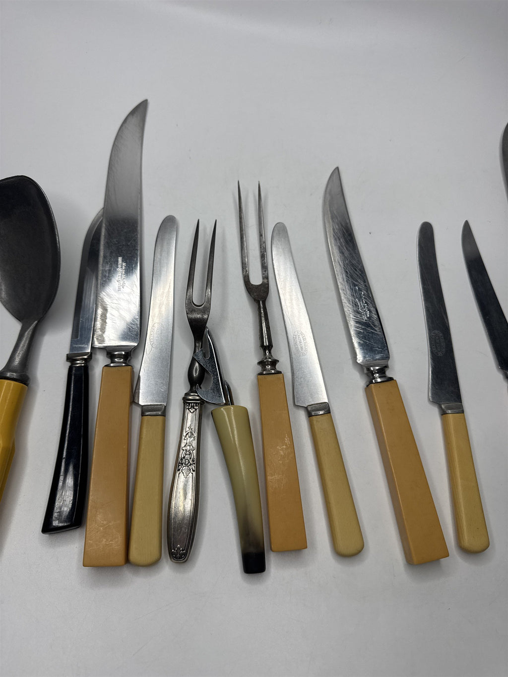 Vintage Cutlery Set Serving Utensils Bakelite/Plastic Handles Silverware Kitchen