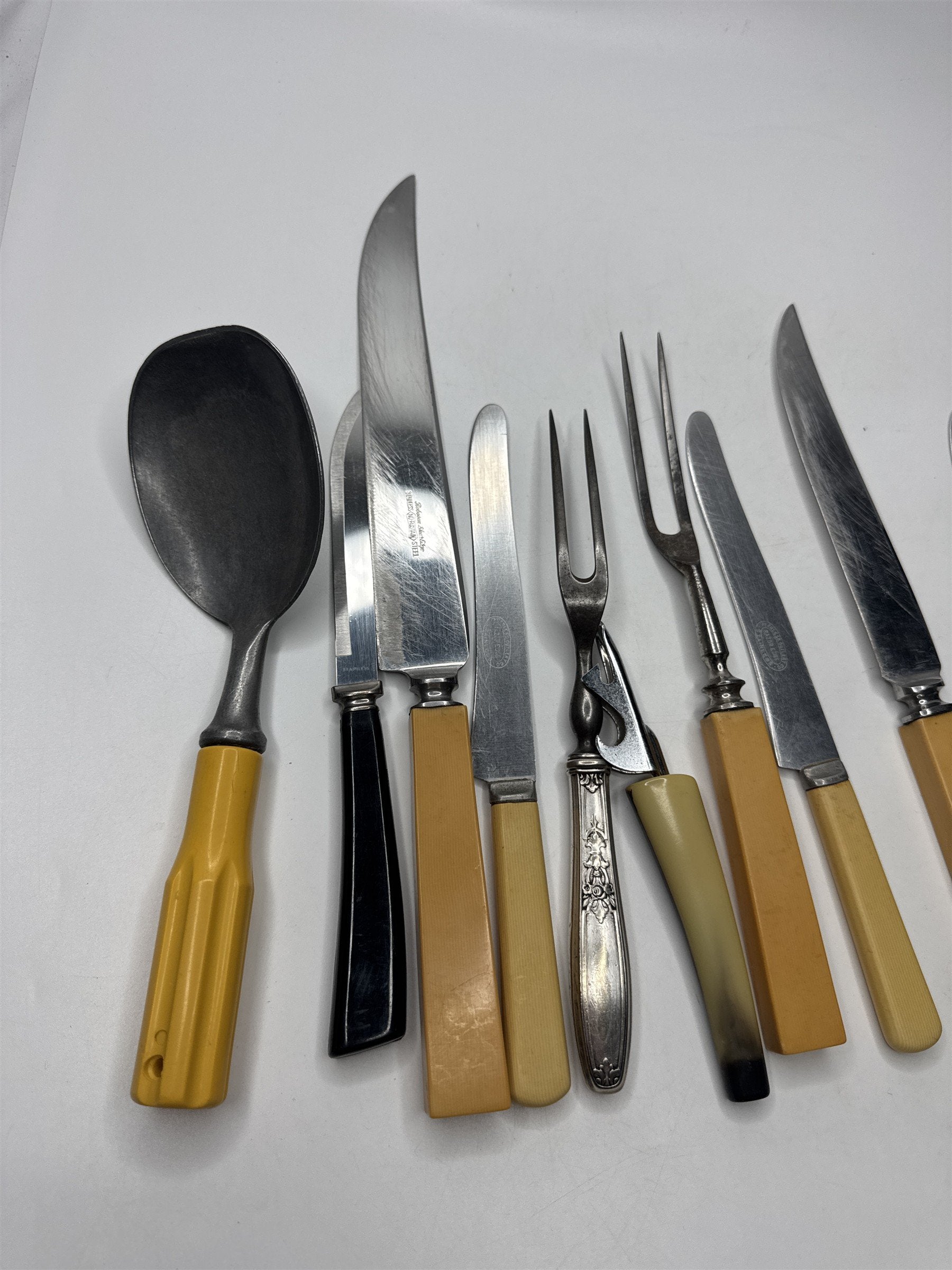 Vintage Cutlery Set Serving Utensils Bakelite/Plastic Handles Silverware Kitchen