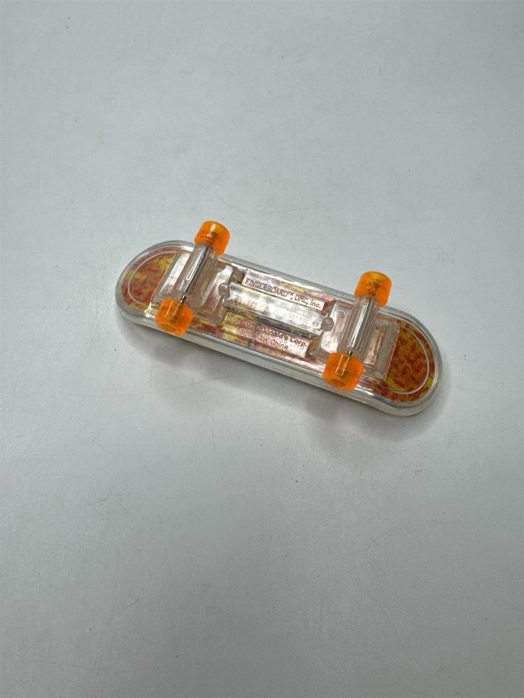 Vintage Finger Board Toy Mini Skateboard Clear Trucks Orange Wheels Cartoon Head
