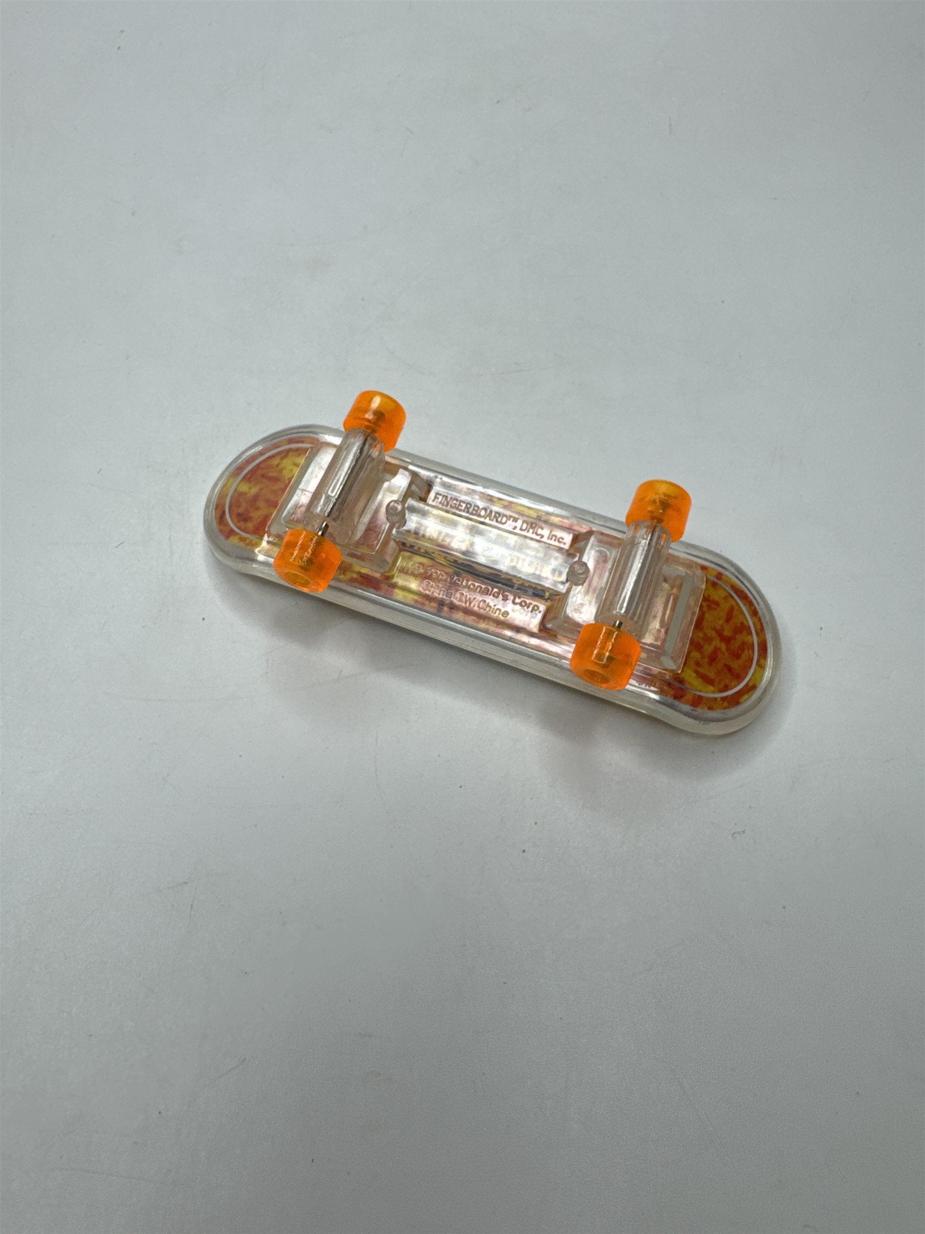 Vintage Finger Board Toy Mini Skateboard Clear Trucks Orange Wheels Cartoon Head