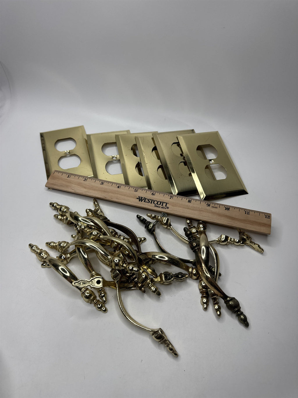 Lot of Vintage Gold Tone 3" Center Cabinet Hardware Handles and Outlet Covers